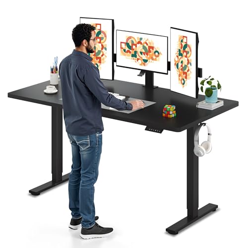 SANODESK Electric Standing Desk 63 x 32 Height Adjustable Sit Stand Desk with Large Splice Board Desktop Ergonomic Memory Presets Computer Workstations for Home Office Black Frame/Black Top