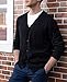 QUALFORT Men's Black Cardigan V-Neck Casual Button Up 100% Cotton Sweaters with Pockets Black Medium