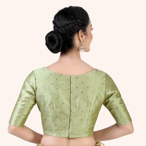 Image of Studio Shringaar Women Cotton Silk Silky Brocade Readymade Elbow Length Sleeves Saree Blouse Choli