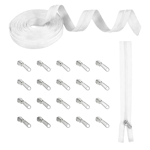 Aezzybe - Kit de cremallera de nailon (12 metros, sin fin, de corte libre, 12 metros, con 20 deslizadores de nailon, deslizamiento fluido sin enganches, para chaquetas, sábanas y proyectos de costura