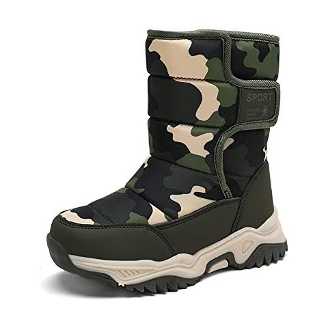 Youecci Kids Winter Snow Boots Boys Girls Outdoor Warm Waterproof Winter Walking Shoes with Fur Lined High-top Snow Boots Green Camouflage 2 Cover