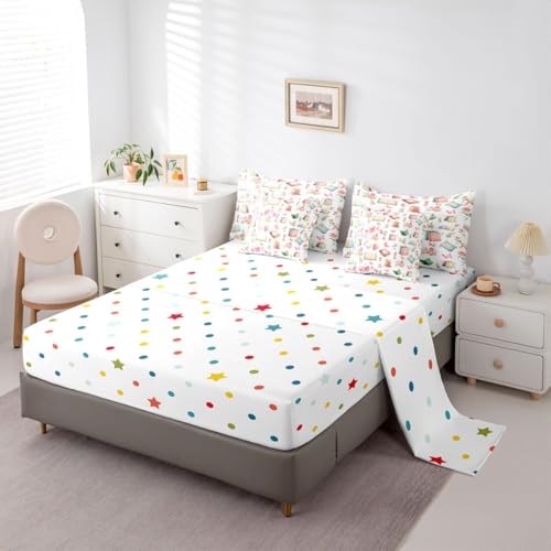 Image of Cartoon Books King Bedding Sets with Comforter,Flat & Fitted Sheet,Pillowcases,Pillow Covers 7 Pcs Garden Floral Fairy Tale Dreamy Comforter Set Watercolor Rose Pink Butterfly Bedroom Dorm