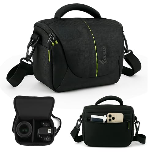Image of Favria Camera Bag for DSLR & Mirrorless - Fits Nikon, Canon, Sony - Camera Bag for Travel - Shockproof Sling Case for Lens - Water-Resistant Compact Photography Bag (Black Green)