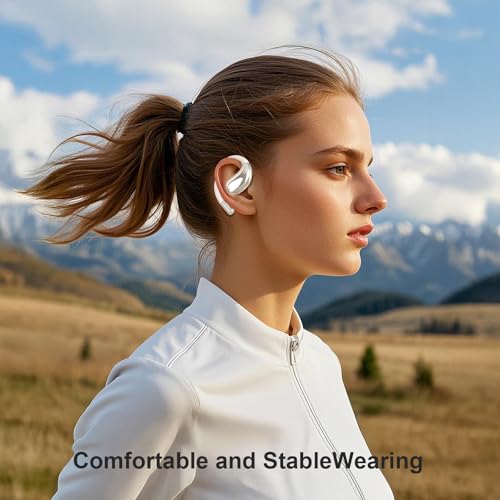 Image of Open Ear Clip Wireless Earbuds Bone Conduction Headphones, Bluetooth 5.4, Open Ear Design for Running Fitness,Office，Built-in Mic, IPX7 Waterproof,Ear Hooks Ear Buds,Translation Earbuds Real Time
