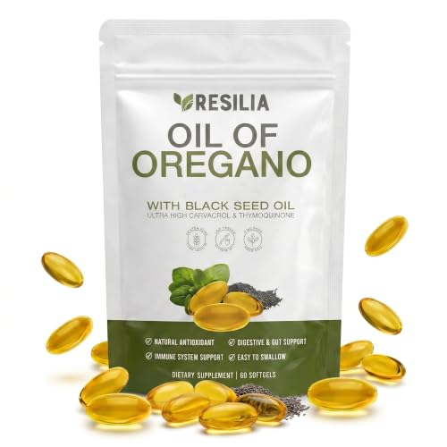 Resilia Softgels with Black Seed Oil 6000mg – Premium Grade Oregano Oil Capsules for Immune &...