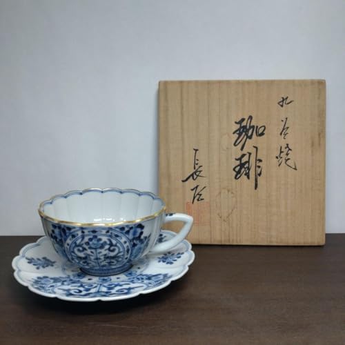 Kutani Yakiyaki, Sometsuke by Chosada Yamamoto, Flower Arabesque Pattern, Coffee Bowl Plate, Co-Box Not Included