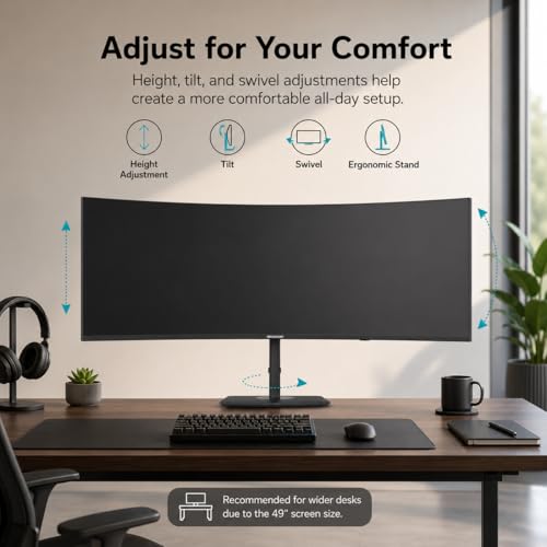 Image of Deco Gear 49 Inch Curved Ultrawide Monitor, 5120x1440 Dual QHD 32:9 1500R VA Display, HDR400, 120Hz, Adaptive Sync, 1ms MPRT, USB-C 65W PD, KVM, PIP /PBP, Gaming & Workstation Setup, for PC & Laptop
