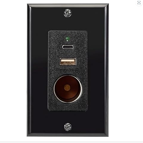 Magnadyne Wall Mount Charging Station, USB-C, USB-A, VPA Sockets, HDMI Pass Through, RV and Automotive Use Wall Plate Included (Black, 1 USB-C + 1 USB-A + VPA Socket) Cover