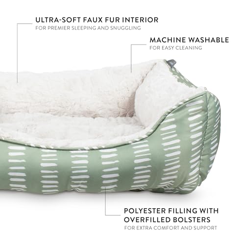 Fringe Studio "Painted Dash Cool Olive Medium Rectangular Cuddler Pet Bed 25" X 21"- Poly Filled with Faux Fur Interior - Machine Washable (213069) - Image 4