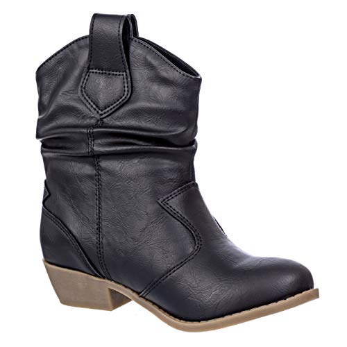 Charles Albert Girl's Modern Western Cowboy Distressed Boot with Pull-Up Tabs in Black Size: 3 Little Kids