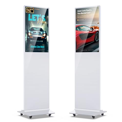 Image of MWE 32 Inch Digital Signage Advertising Display Kiosk LCD Screen Indoor Floor Standing Commercial Totem Android System Vertical Poster with Auto Media Player-White