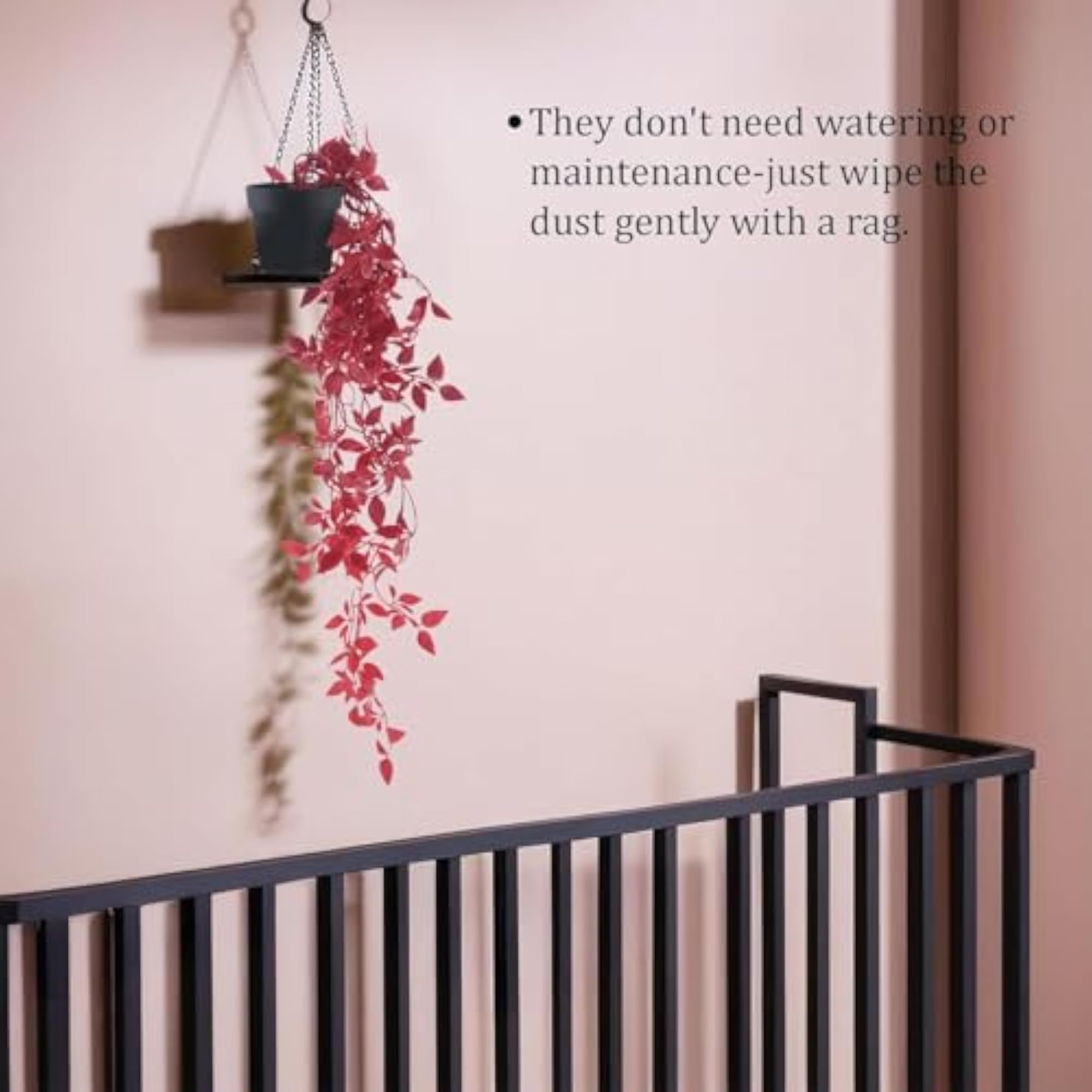 Artificial Hanging Plants with Pot, Red Fake Vines