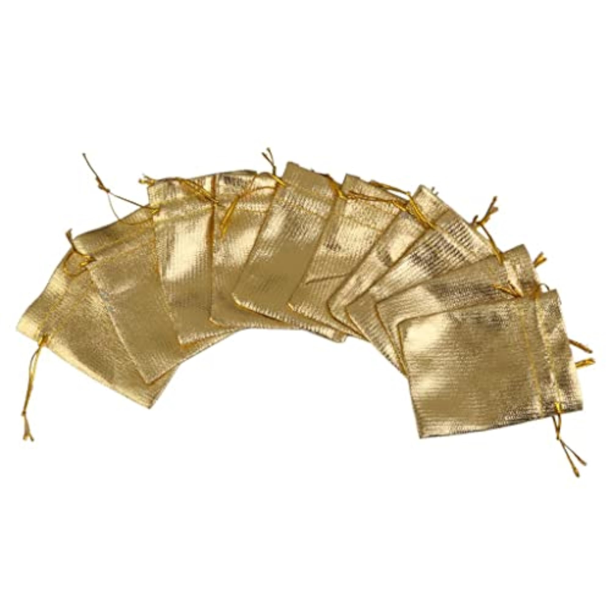 10pcs Gold Organza Drawstring Jewelry Pouches