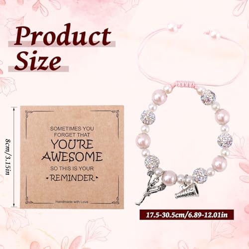 Cheer Bracelet with Encouragement Card, Positive Cheerleading Beaded Charm Bracelet with Rhinestones Beads Jewelry Gifts for Cheer Team Cheerleader2