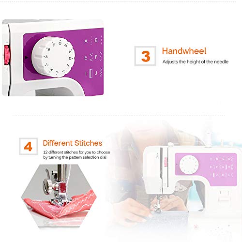AODD Sewing Machine, Household Portable Electric Sewing Machine Portable Mini with 12 Different Stitches, Fabric Sewing, DIY, Easy Operation, Durable, for Fabric, Clothing, Home Travel (Blue) - Thumbnail 4