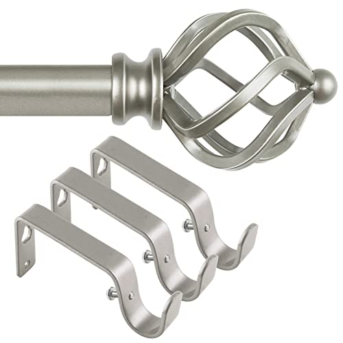 KAMANINA Bundle of 32-86 Inches (2.6-7.1 Feet) Heavy Duty Curtain Rod and Matched Brackets, Twisted Cage Finials, Silver