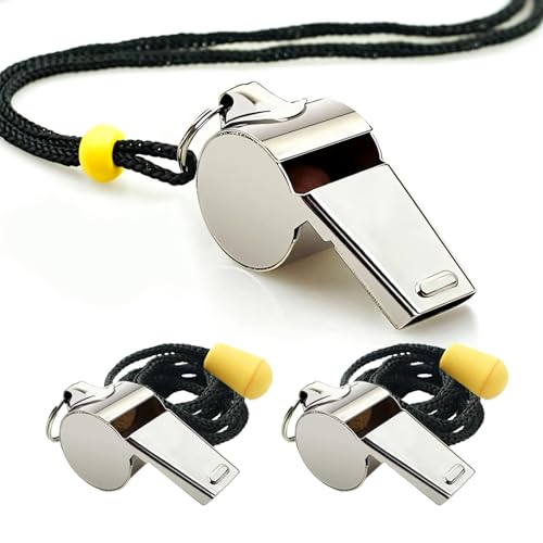 2PCS Silbatos de Acero Inoxidable 4.8cm con Cordón, Deportivos Sonido Fuerte para Entrenadores Escuela Concurso de Grupo Baloncesto Fútbol Hockey Árbitros
