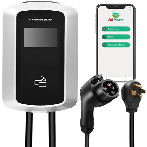 Level 2 EV Charger 48Amp, 16.5ft Cable, EVSE w/ J1772 Connector, NEMA 14-50 Plug, WiFi Enabled, Smart Display, RFID Card Electric Car Charger