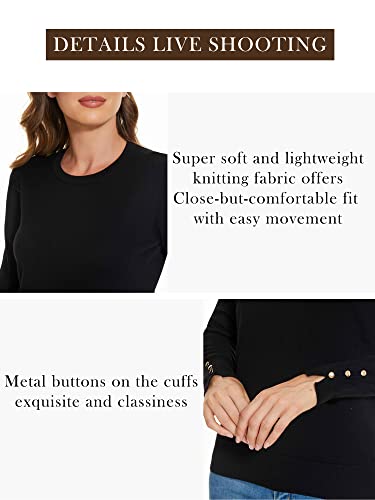 Image of Sweaters for Women Striped Crew Neck Pullover Sweater Lightweight Long Sleeve Fall Knit Tops