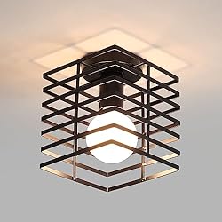 Lamparas De Techo Estilo Industrial Baratas Lámpara de techo de jaula retro, lámpara de cubo de jaula de hierro cuadrada de metal, lamparas de techo de pantalla cuadrada de estilo industrial E27 para sala de estar, dormitorio, cafetería, bar