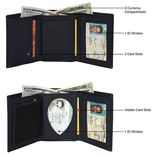 Leatherboss Genuine Leather Police Shield Shape Badge Holder Trifold Wallet, Black3