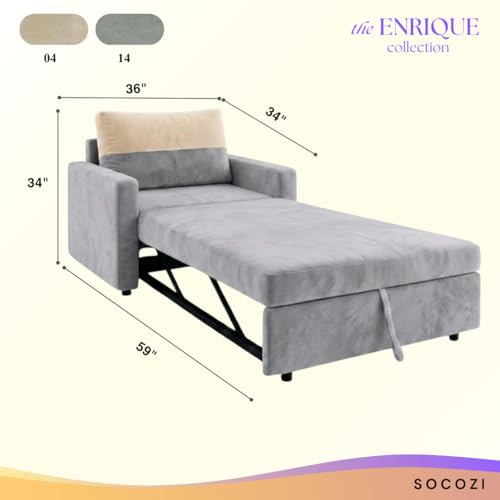 Image of SOCOZI Enrique 1 Seater Sofa Cum Bed | Soft Velvet Suede Fabric | Modern Convertible Design | Plush Comfort Seating for Living Room (Light Grey)