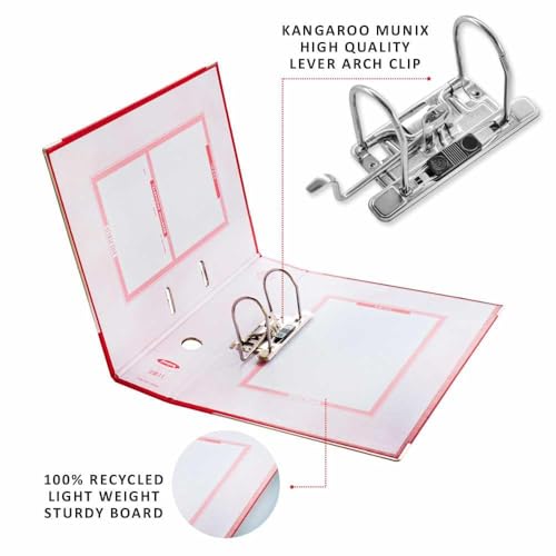 Image of Anupam Attractive Lever File | N1 Full Size | U-Shaped Clip Binder Box | 100% Recycled, Lightweight, Sturdy Board with Robust Textured Cover| Finger Grip Hole | Office & Home (Pink, Pack of 4)