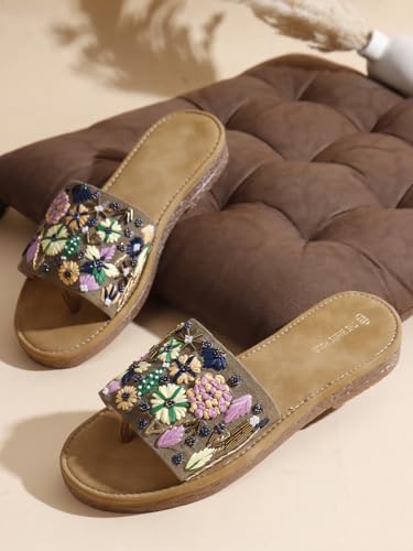 Image of The White Pole Handmade Embroidered Ethnic Flat Sandals For Womens And Girls