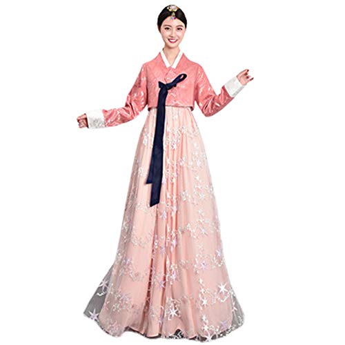 Women Hanbok Dress Korean Traditional Hanbok Korean Traditional Clothes Korean National Costumes (Red pink, Medium)