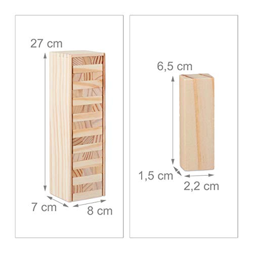 Relaxdays 10022792 Wackelturm Holz, 54 Bausteine zum Stapeln, lustiges Stapelspiel für Kinder & Erwachsene, Holzspielzeug, natur, 27 x 8 x 7 cm - Image 5