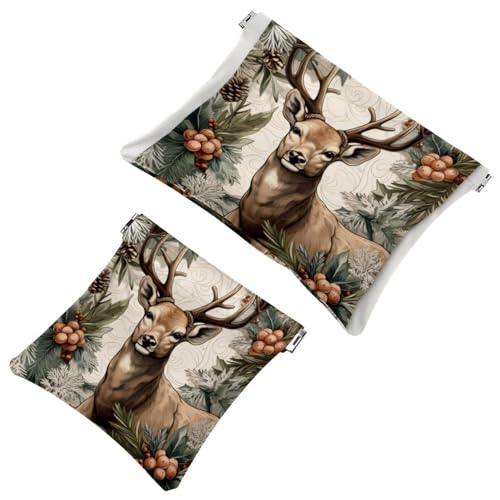 Simpatica borsa per cosmetici con 12 tasche con alce natalizia impermeabile senza cerniera chiusura automatica mini custodia portatile da viaggio per cuffie e gioielli Multicolore 08 7.1x5.8