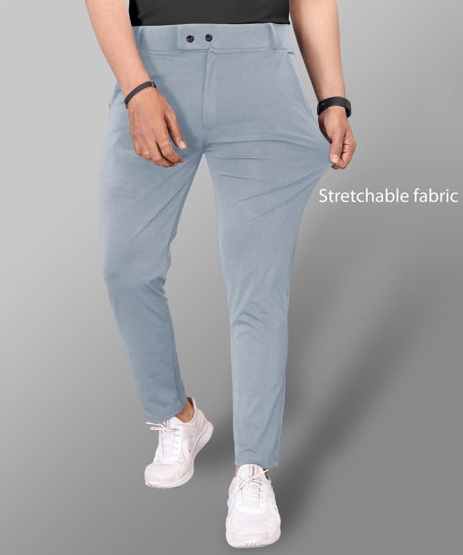 Image of COMBRAIDED Men's Slim Fit Stretchable Casual Trousers | Stylish Lycra Blend Pants for Office, Party