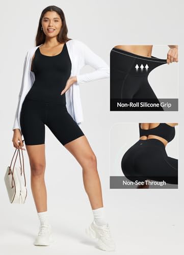 baleaf Freeleaf Women's 8" High Waist Biker Shorts with Pockets Yoga Running Volleyball Workout Gym Shorts for Summer Spandex4