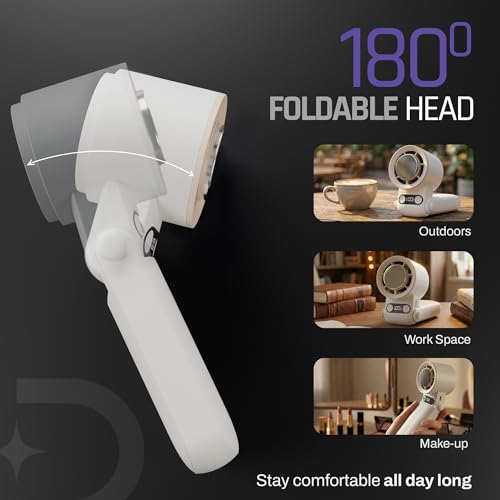 Image of Domestica Flo Hand Fan Rechargeable | 20000 RPM with IcyTouch | 4,000 mAh Battery- Upto 12H | 3-in-1 Hand, Neck & Desk Fan | Portable,180 Foldable Design | For Travel, Office, Makeup | Vanilla Pearl