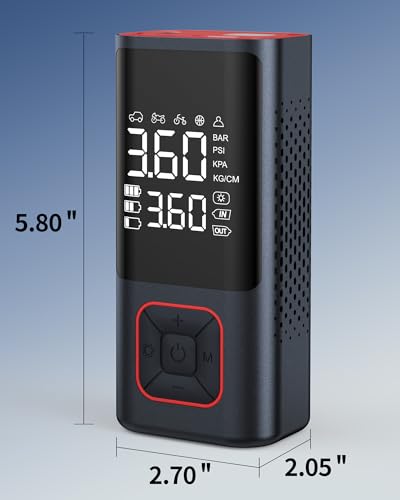 Image of Powools Cordless Tire Inflator 150PSI Portable Air Compressor with Auto Shutoff, Air Pump for Car Tires, Motorcycle, Bike, Balls, Inflatables, LED Light, Red, Standard Capacity