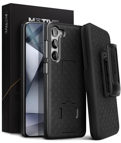 MOTIVE Designed for Samsung Galaxy s24 Case with Belt Clip, Drop Tested, Military Grade Protection, s24 Holster Case with Stand 6.1” Slim Shockproof | Black