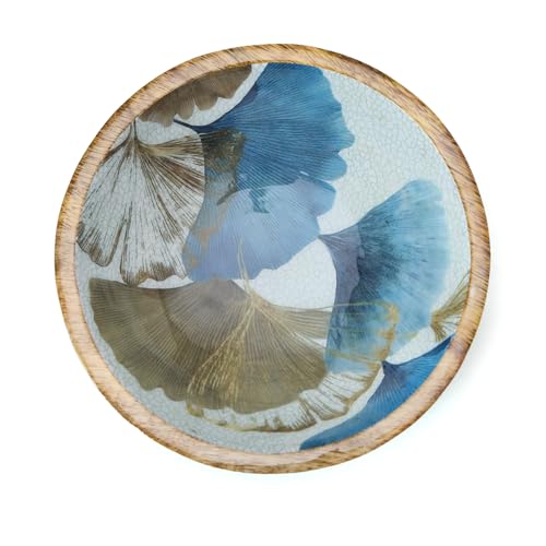 Image of SAAGA Printed Mango Wood Mixing Bowl - 8 x 2.5 Inch Large Wooden Serving Bowl | Stylish Salad, Fruit & Snack Bowl - Ember Printed Bowl