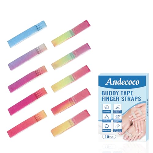 Andecoco buddy tape for broken toe buddy straps for fingers 10pcs Rainbow Color buddy loops Finger Splint Wrap Band Sprained Fingers Support