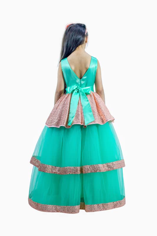 Image of Ripening Girls Sequin A-Line Layers Net Stylish Fit-and-Flare Ball Gown Multicolor Kids Dress 6-7 Year