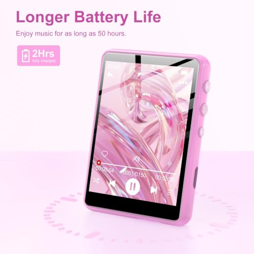 Image of 128GB MP3 Player with Bluetooth Pink- SWOFY M4 Music Player with Bluetooth 5.4, 2.4 inch Portable HiFi MP3 Player with FM Radio, HD Speaker, E-Book,Voice Recorder, Digital Music Player Earphones Included