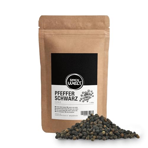 Spicy Welt Pimienta Negra Entera (250g) – Granos de Pimienta Negra para Molinillos, Sopas, Salsas y Carnes a la Parrilla | Sabor Intenso y Aromático | 100% Natural, Sin Aditivos