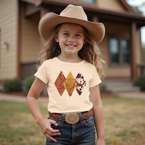 MODNTOGA Toddler Baby Girl Rodeo Cow Skull Shirt Retro Cowgirl Graphic T-Shirt Western Cow Print Summer Tee Short Sleeve Tops3