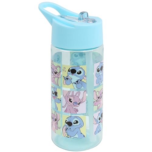 sarcia.eu Disney Lilo y Stitch Botella de plástico con pajita, botella de agua, transparente 420ml