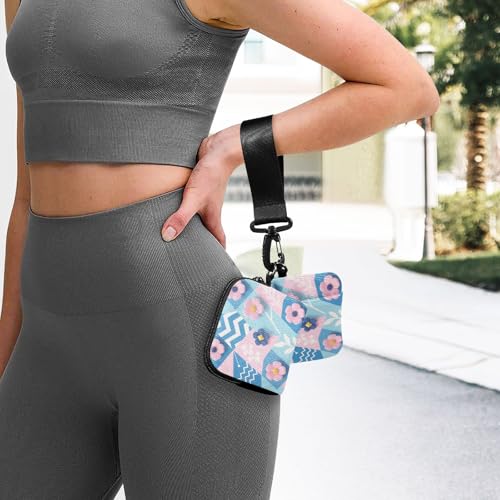 Pink and Blue Flowers Dual Wristlet Wallets for Women Large Capacity Women's Money Organizers with Zipper Coin Pocket for Work Travel 2 Packs 6