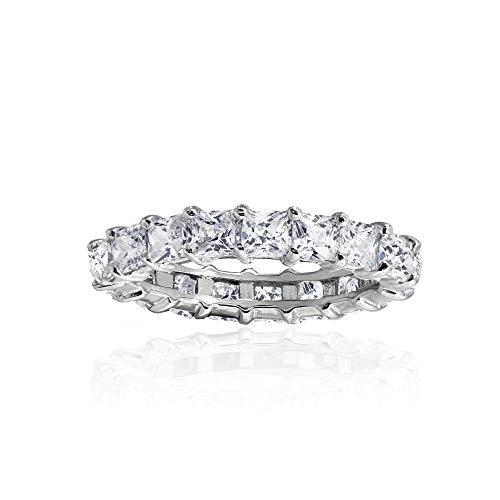 Hoops & Loops Sterling Silver Cubic Zirconia 3mm Princess-Cut Anniversary Eternity Band Ring