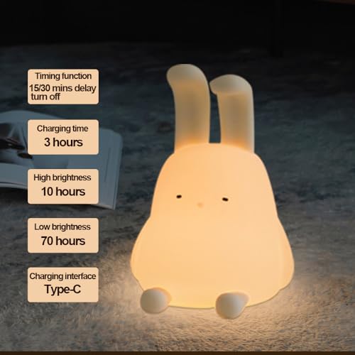 Image of Cute Bunny Lamp, Kawaii LED Desk Decor Nightlight with Phone Stand Feature, Super Squishy Silicone Portable Light with Timer, Xmas Birthday Ideal Gifts for Baby Kid Adult