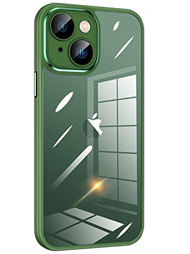 Donocao iphone14 Plus専用ケース シリコン耐衝撃 カメラカバー付き 強化ガラスフィルムレンズ保護 超クリアアクリル背面プレート 薄型 iphone2022 6.7インチ アイフォン14プラスケース 御洒落なメッキ金属リング 黄変防止 ワ