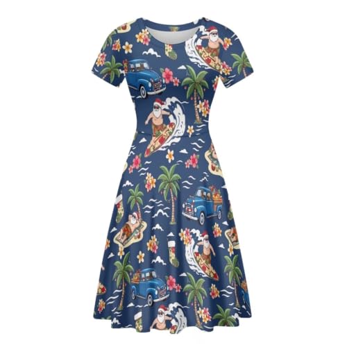 Image of POLERO Sunflower Dress for Women Floral Summer Dresses Short Sleeve Casual Sundresses Midi Dresses