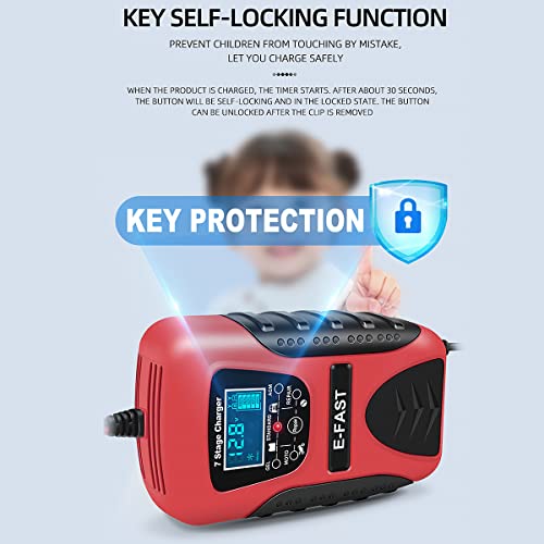 Verilux® Car Battery Charger,7 Stage Charging Fully-Automatic Smart 12V Battery Charger,Multi Protection Battery Maintainer, Battery Charger for Most 12V Vehicles Motorcycle, Lawn Mower and More