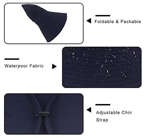 Muryobao Women Ponytail Sun Hat Summer Uv Protection Cap Outdoor Waterpoor Foldable Mesh Wide Brim Bucket Hats For Beach Fishing Garden Navy #TOP5